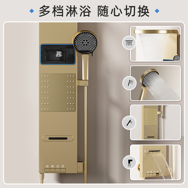 Smart Home Display - スペースグレーのスマートデジタルディスプレイ付き背面取り付け式温度調節シャワースクリーン - 家庭用バスルームシャワーセット