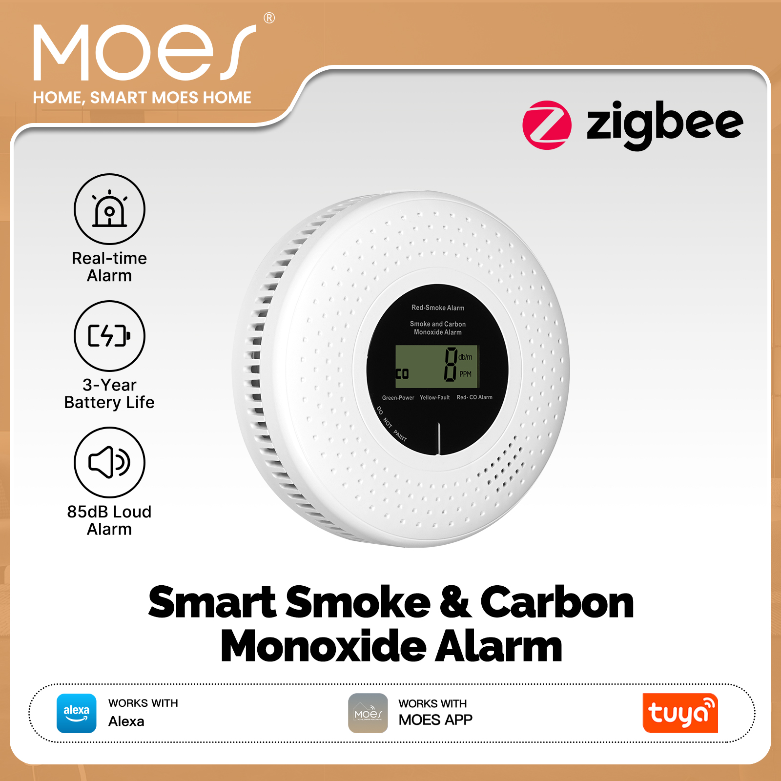 Smart Home Moes - MOES Tuya Zigbee スマート煙感知器 一酸化炭素 85dB