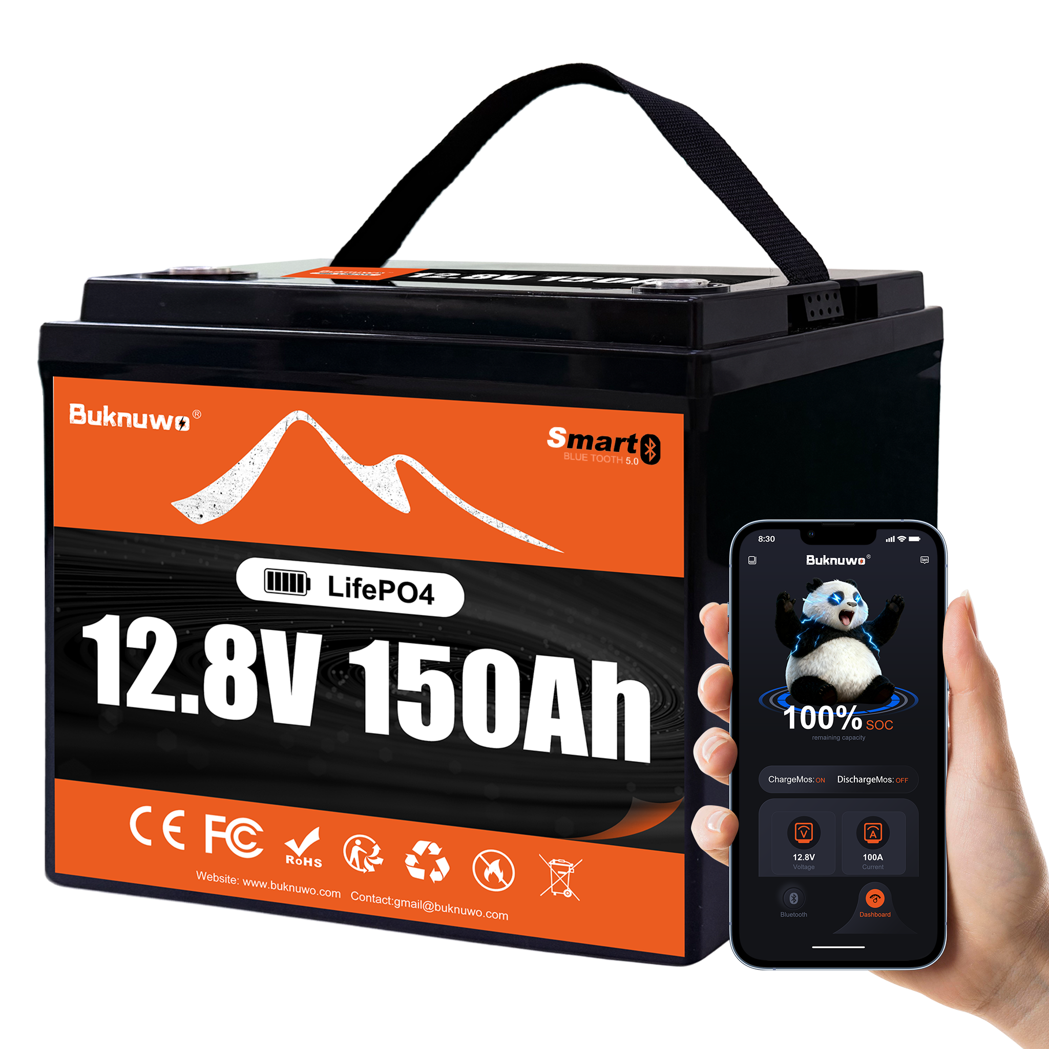 Smart Home News - Buknuwo Smart 12V/12.8V 150Ah Bluetooth LiFePO4リチウムバッテリー、1920Whパワーエネルギーバッテリー、内蔵100A