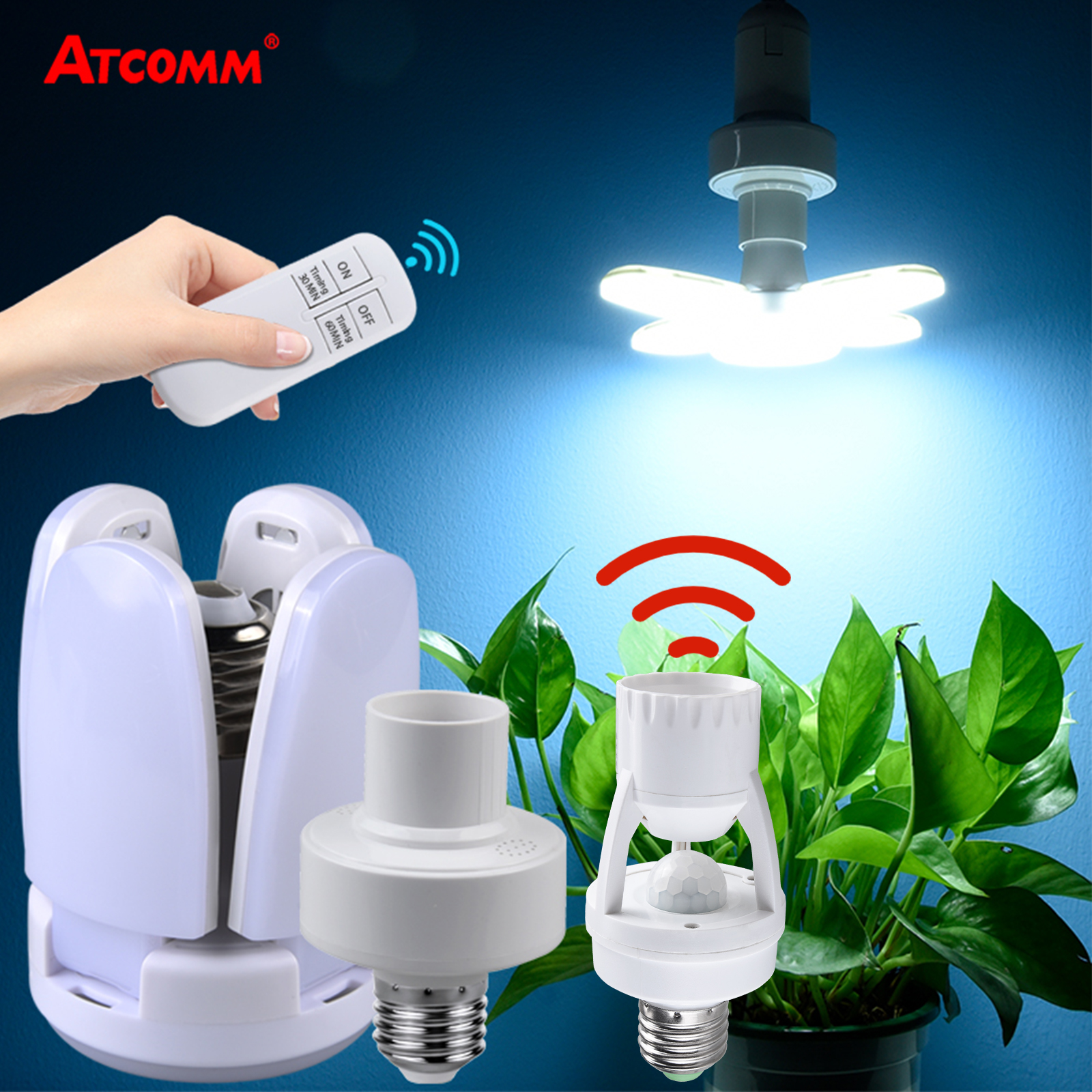Smart Home For Living - LED電球ランプアンプルLED,E27,110V,220V電球28Wスマートリモートコントロールモーションセンサーホームタイミング機能用照明ランプ