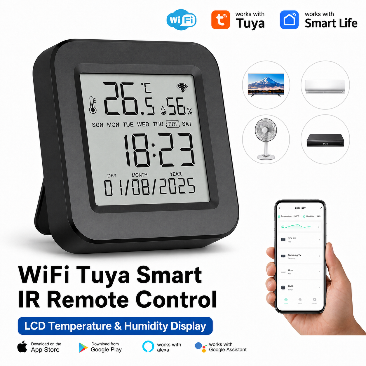 Smart Home Voice Assistant - Tuya WiFiスマートIRリモコン スマートホーム赤外線ユニバーサルリモコン ワンフォーオールコントロール AC TV