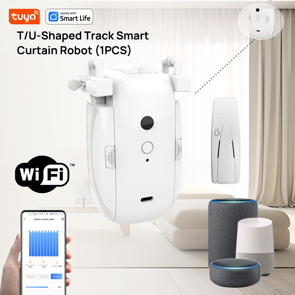 Smart Home Vimar - Tuya スマート WiFi カーテンロボット (ハブ付き 1