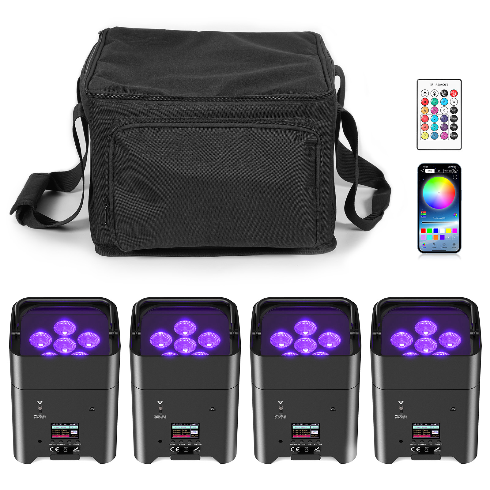 Wifi Led Dimmer - U'King 4個セット 6x18W 6in1 RGBAW+UV パーライト