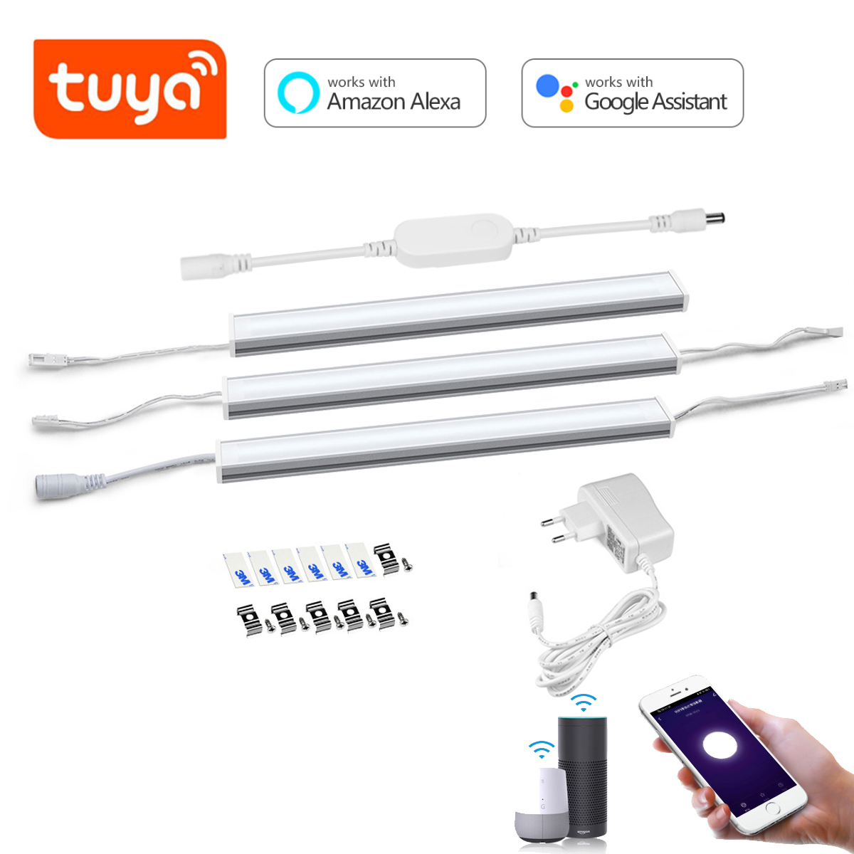 Wifi Led Dimmer - スマートTuya WifiアルミバーLED照明キット、キャビネット下ライト、音声制御、キッチン、クローゼット用、Alexa、Google Home対応