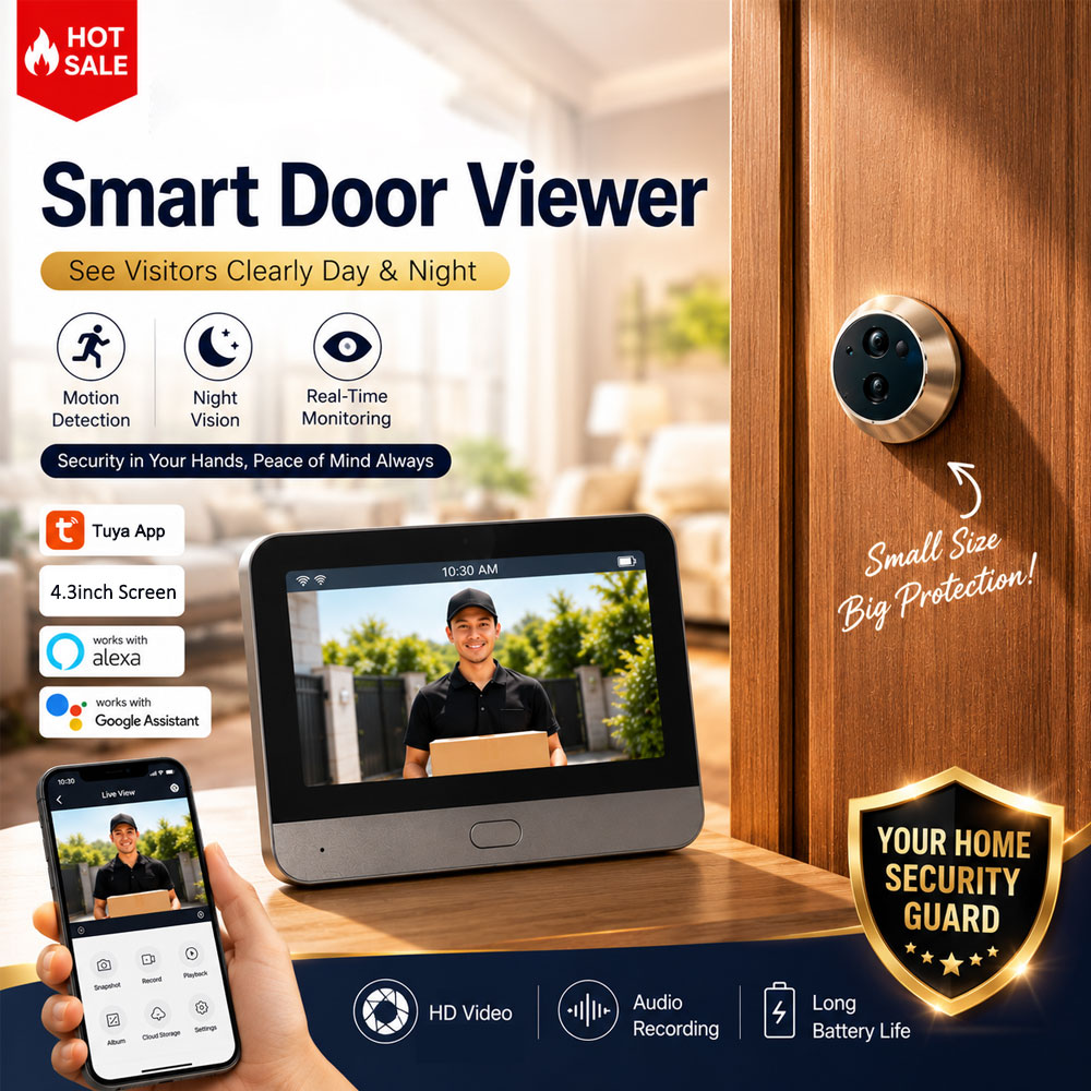 Smart Home Video Doorphone Ezviz - Tuya Smart 5MP ドア覗き穴カメラ、4.3インチHDスクリーンワイヤレスWiFiホームセキュリティカメラ、PIRモーションインターホンシステム