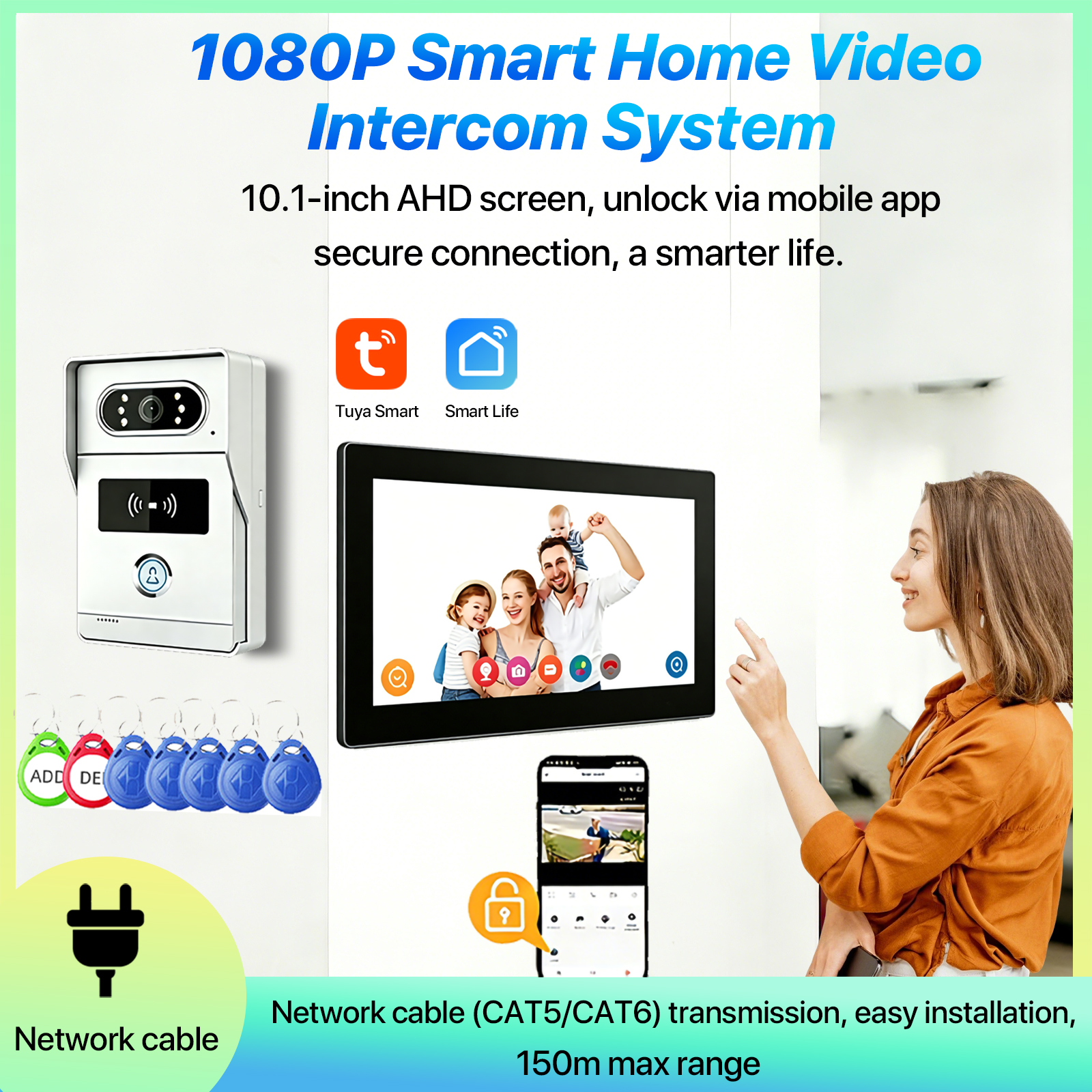 Smart Home Touchscreen Control Panel - Tuyaスマートビデオインターホン10.1インチ2MP HDカメラドアベル、ICカードスワイプ機能付き住宅・別荘・アパート用アクセス制御システム