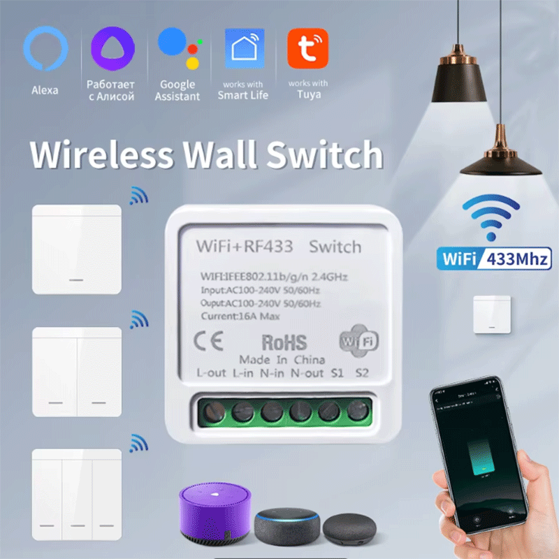 Smart Home Button - Tuya WiFiスマートライトスイッチ スマートホーム ワイヤレスRF 433mhz プッシュボタン壁スイッチ