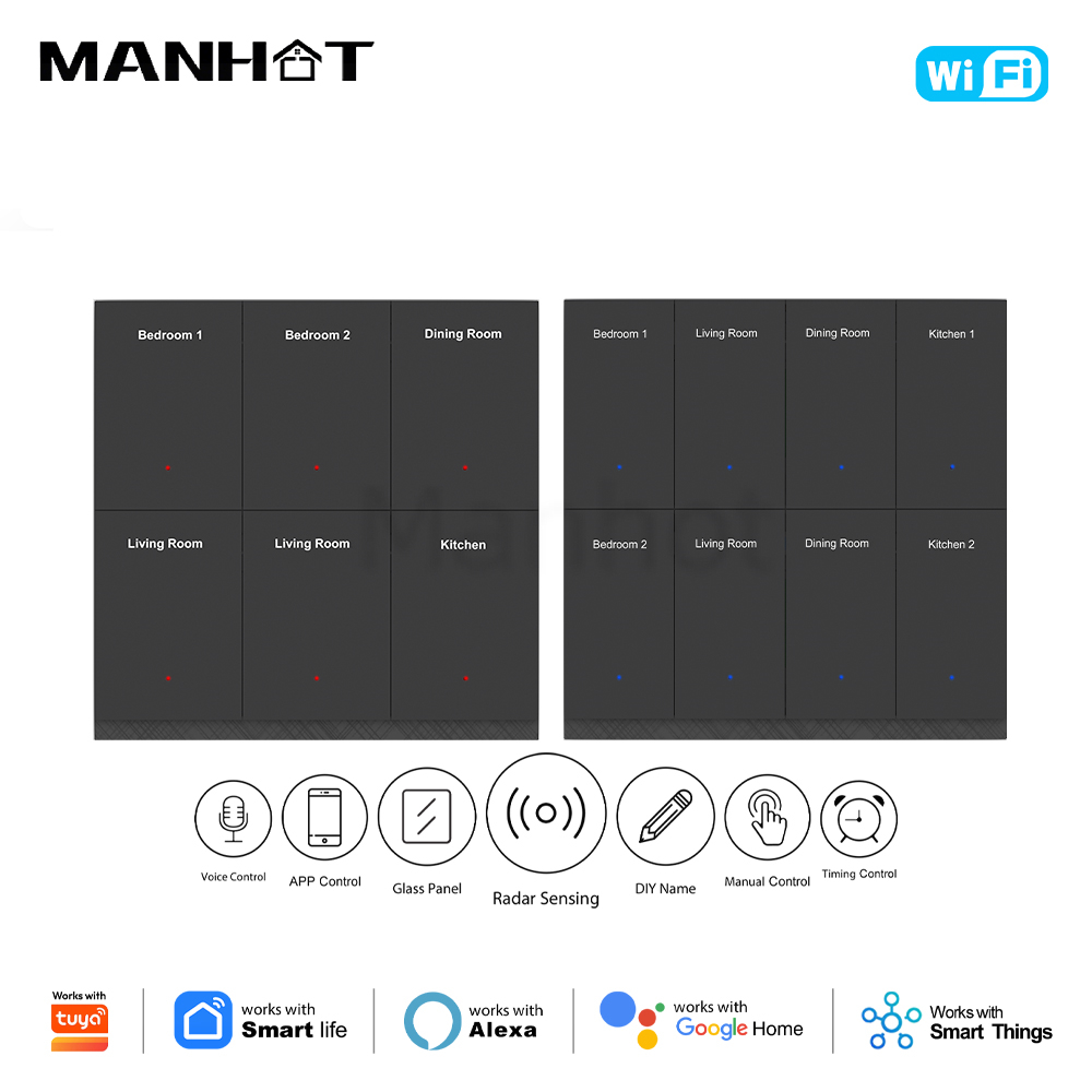 Smart Home Button - MANHOT WiFi スマート DIY ネームスイッチ 1/2/3/4/6/8