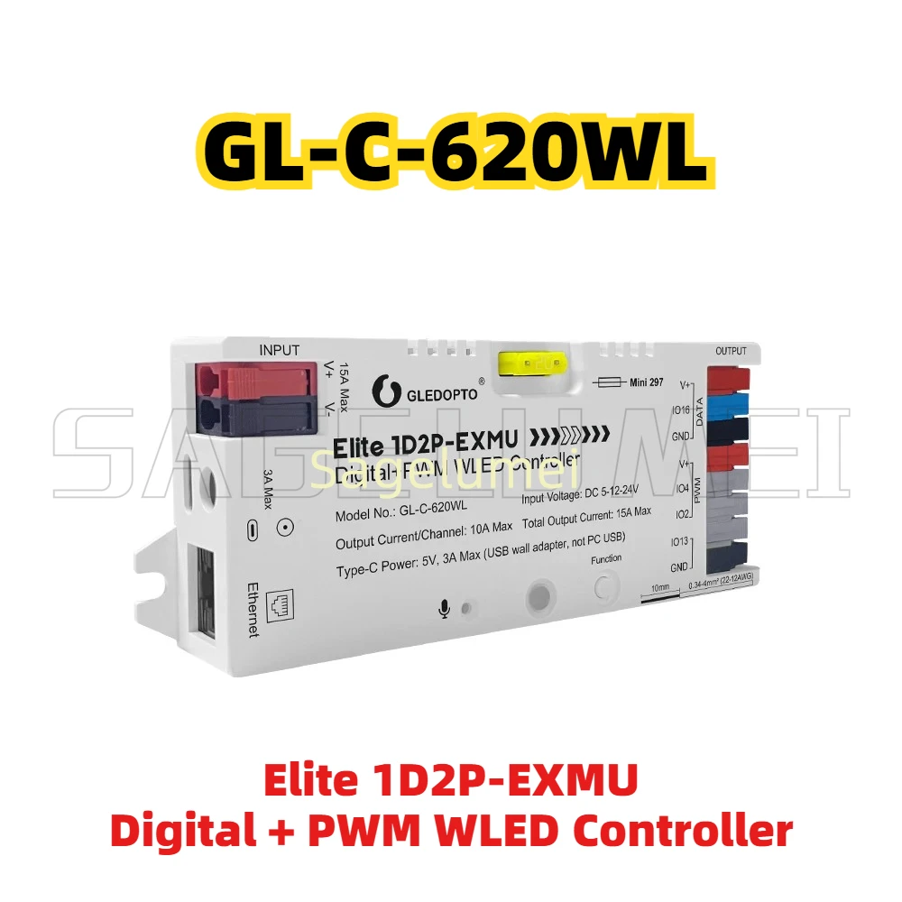 Wifi Led Dimmer - WLEDコントローラー エリート 1D2P-EXMU GL-C-620WL 内蔵リレー/ヒューズ イーサネット