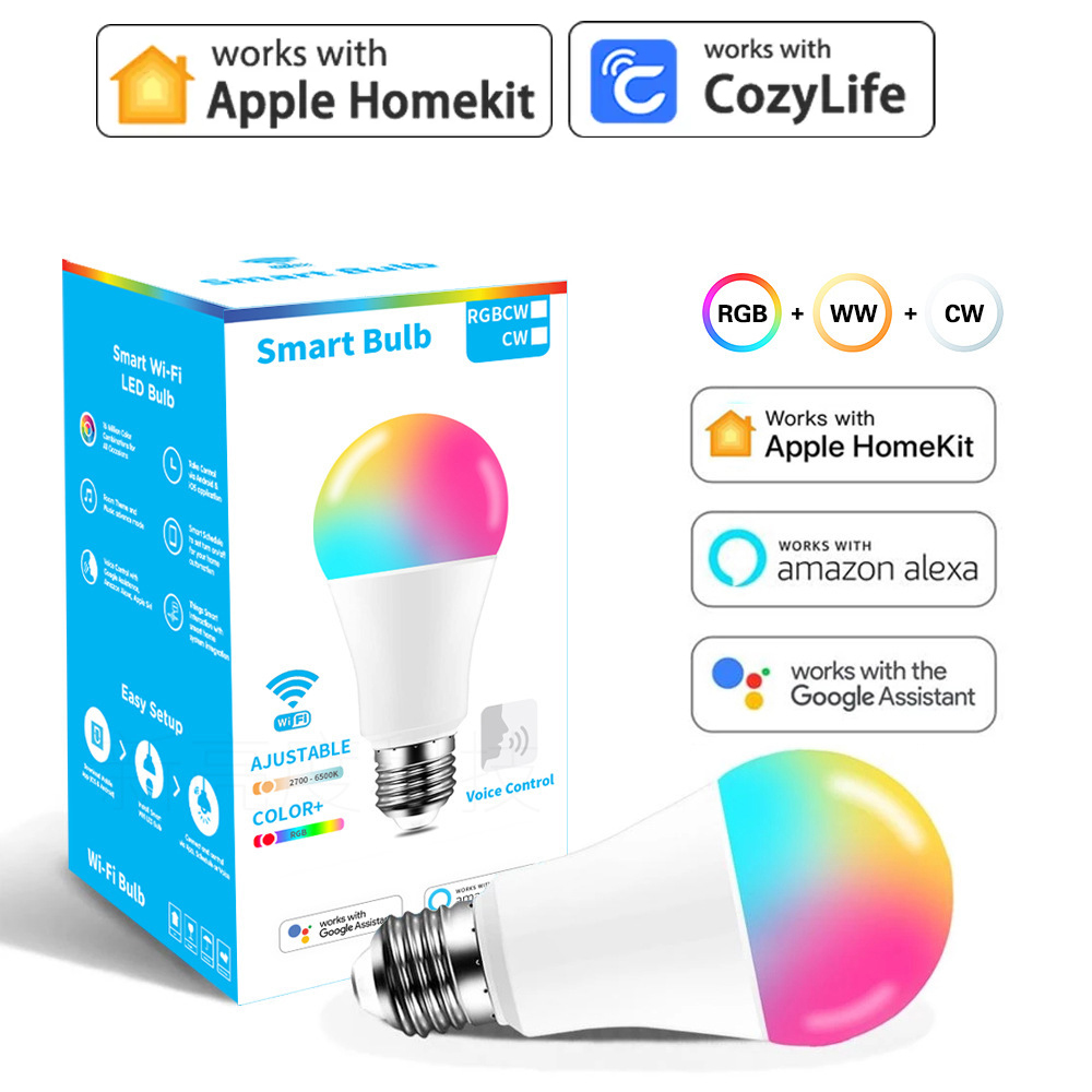 Wifi Led Dimmer - HomeKit LEDスマートランプ,e27,rgb,siri制御,調光可能タイマー機能,110v,220v,alexa,Google Home, 9wで動作