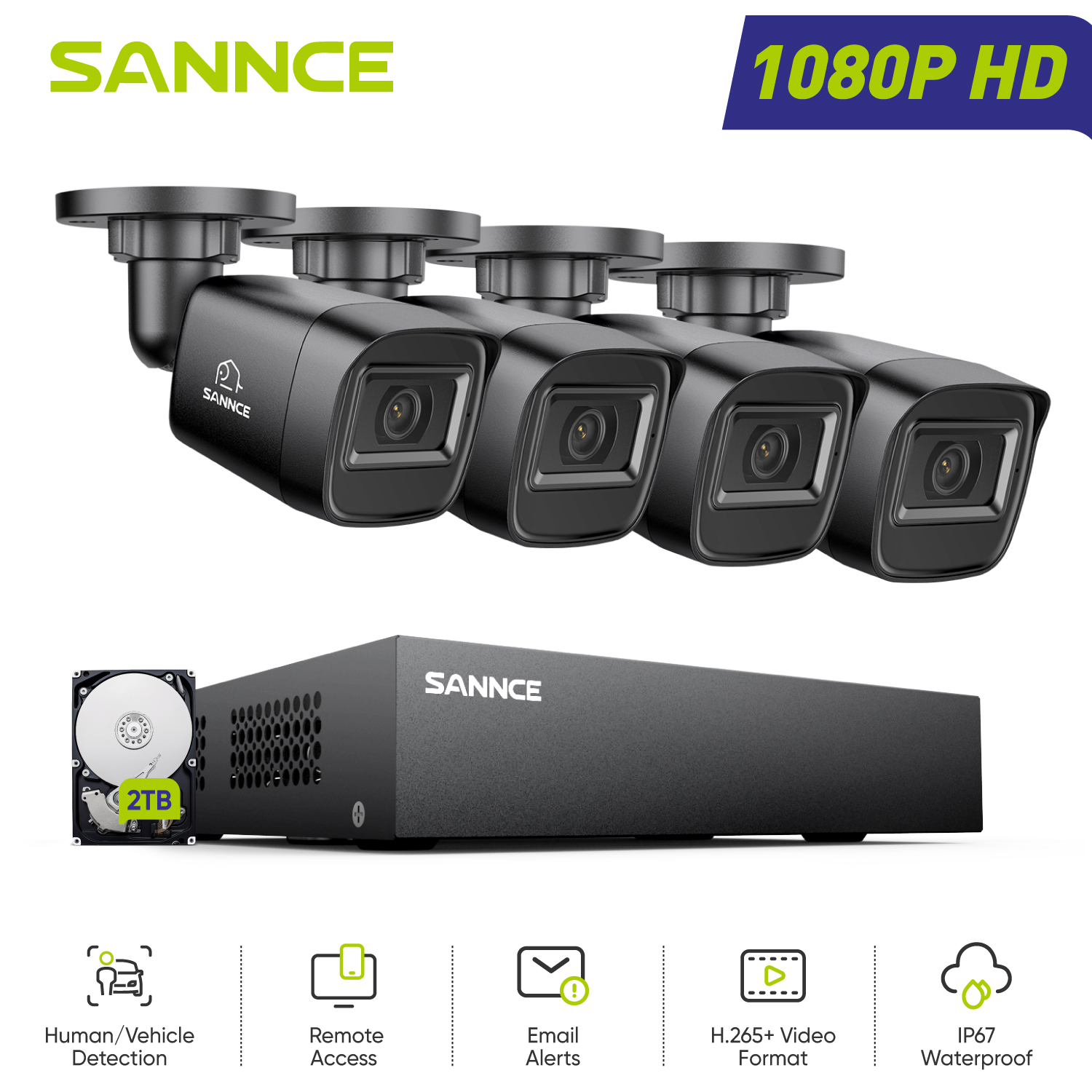Smart Home Full System - SANNCE 1080P セキュリティカメラシステム 8CH ホーム監視 DVR