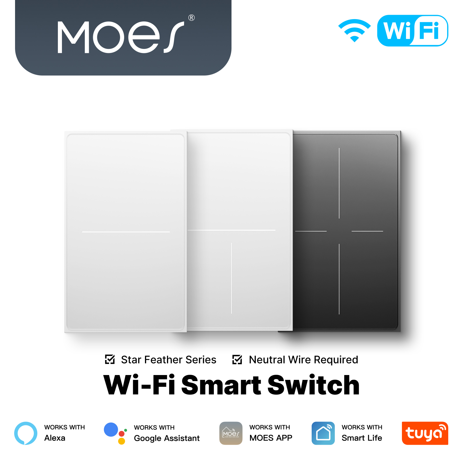 Smart Home Moes - MOES Star Feather 米国標準 WiFi スマートライトスイッチ