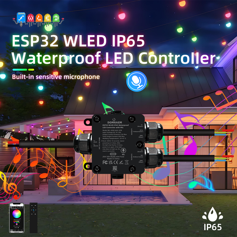Wifi Led Dimmer - IP65防水 DOMRAEM ESP32 WLED 2CH LEDコントローラー