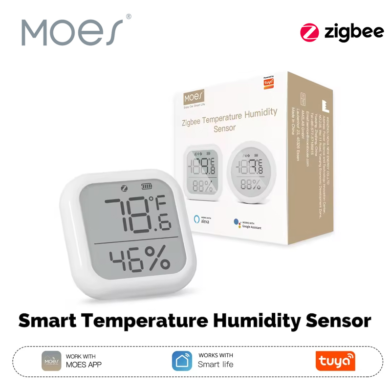 Smart Home Moes - MOES Tuya ZigBee スマートホーム温度および湿度センサー LED スクリーン付き、Google