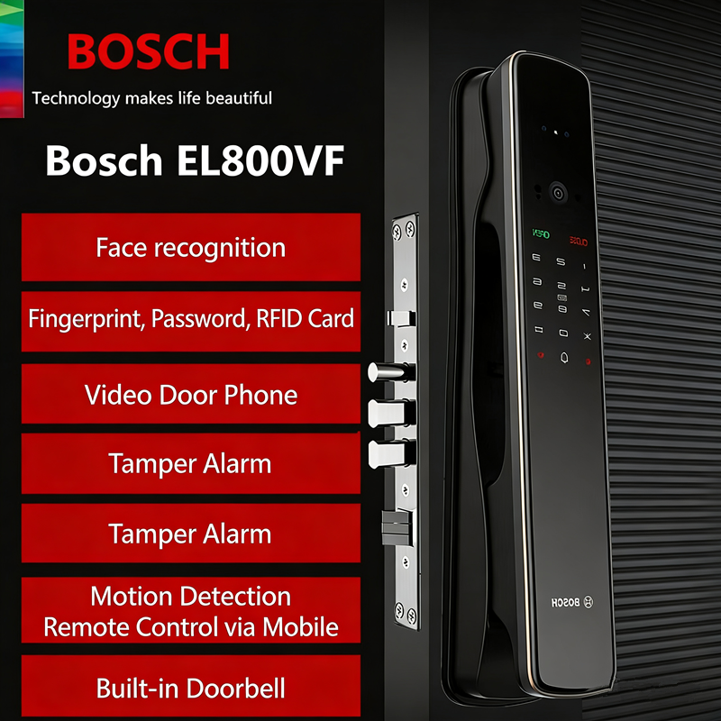 Smart Home Bosch - ボッシュ スマートロック EL800VF ビデオ覗き窓、顔認証、指紋パスワード付き電子ロック 家庭用セキュリティドア用