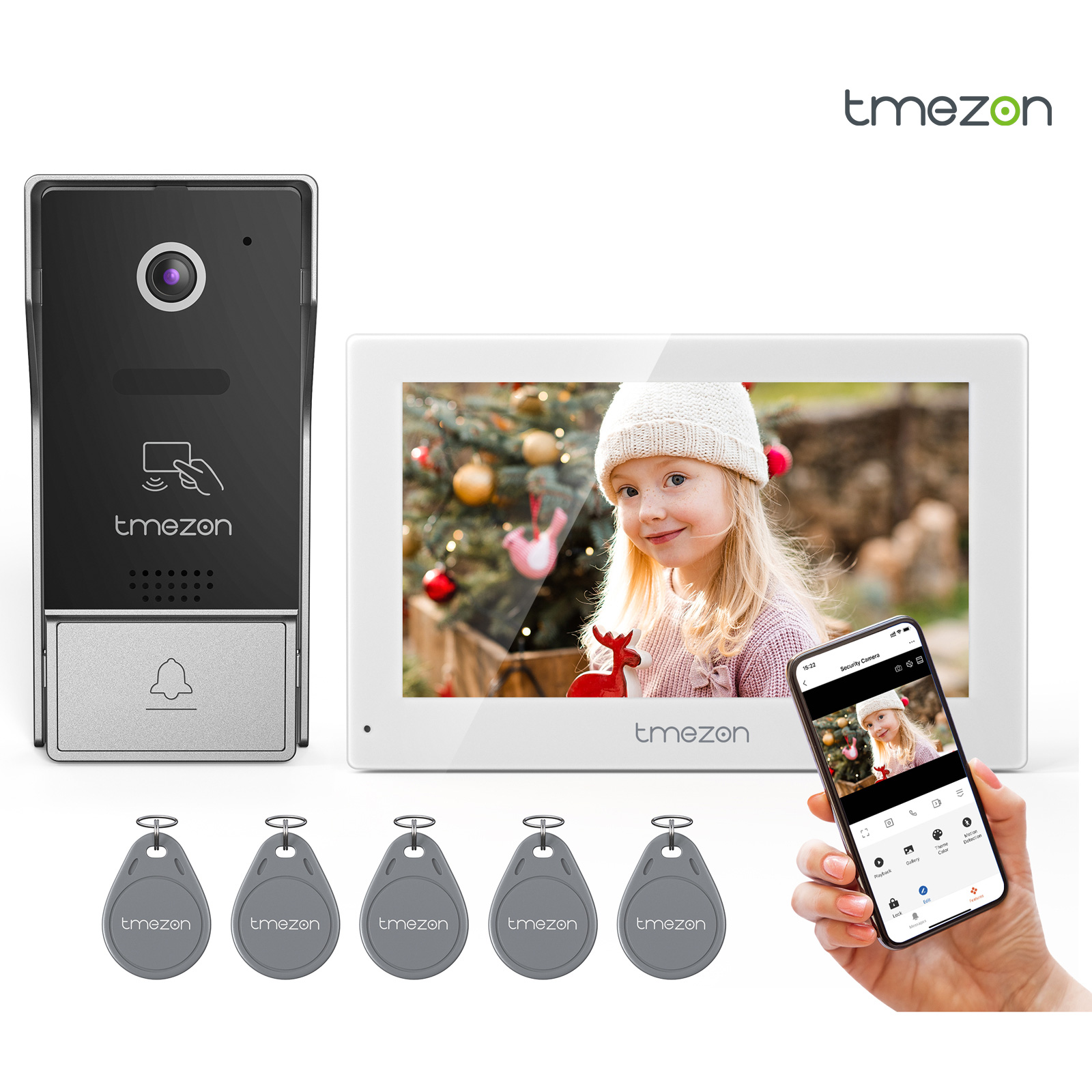 Smart Home Video Doorphone Ezviz - 7インチTuya 1080PワイヤレスWifiスマートビデオドアホンインターホンシステム、タッチスクリーン付き、家庭用有線ドアベル、RFIDカード/アプリ対応