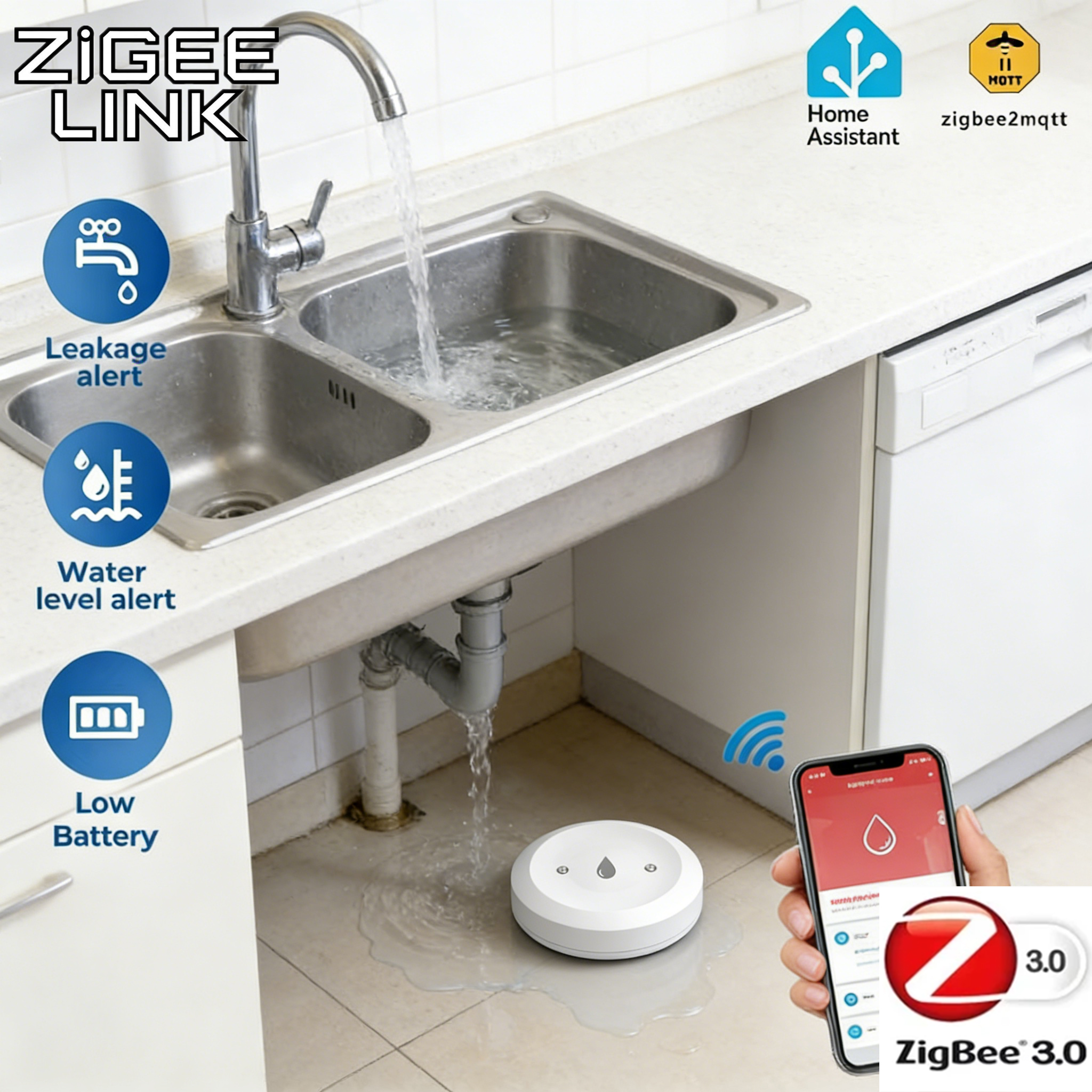 Smart Home News - Tuya ZigBee 3.0 水漏れ検知器 スマート洪水センサー アプリ