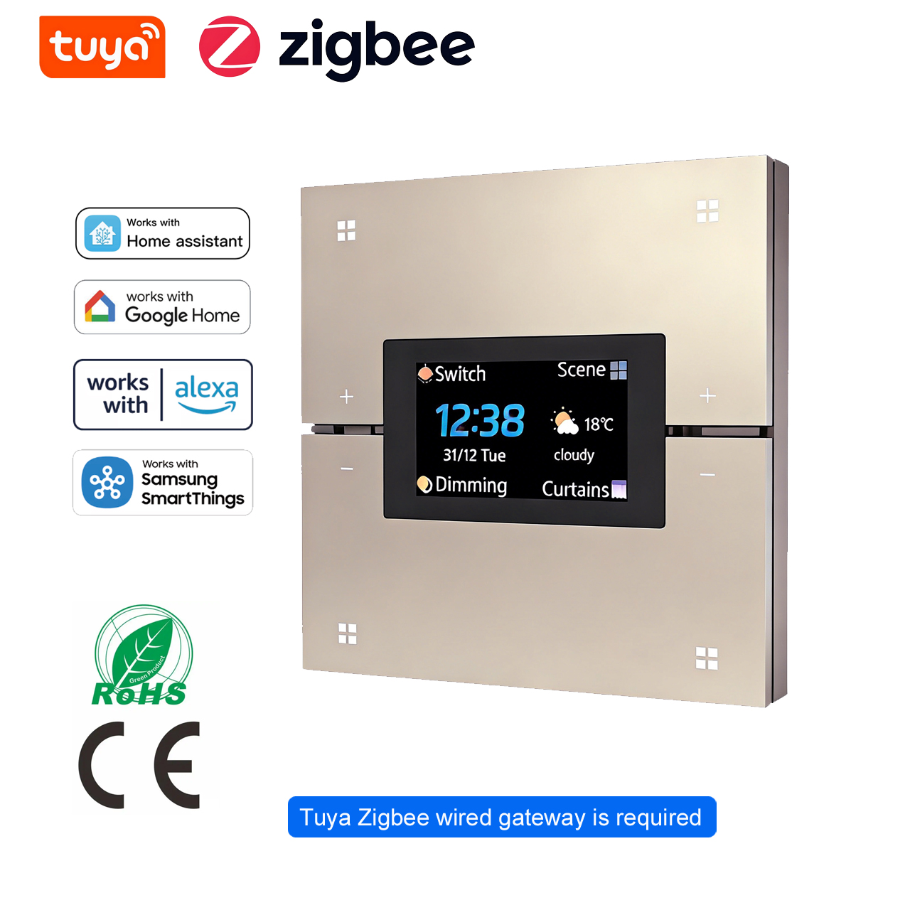 Smart Home Button - Tuya スマートウォールスイッチ Zigbee2MQTT対応 ホームアシスタント アルミ製 4連調光シーンスイッチ