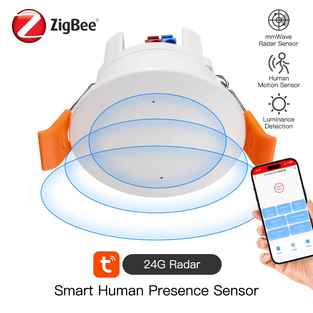 Zigbee Motion Sensor - Zigbee-モーションセンサー,人間の存在レーダー,天井マウント輝度,距離検出,Tuyaホームオートメーション,24g