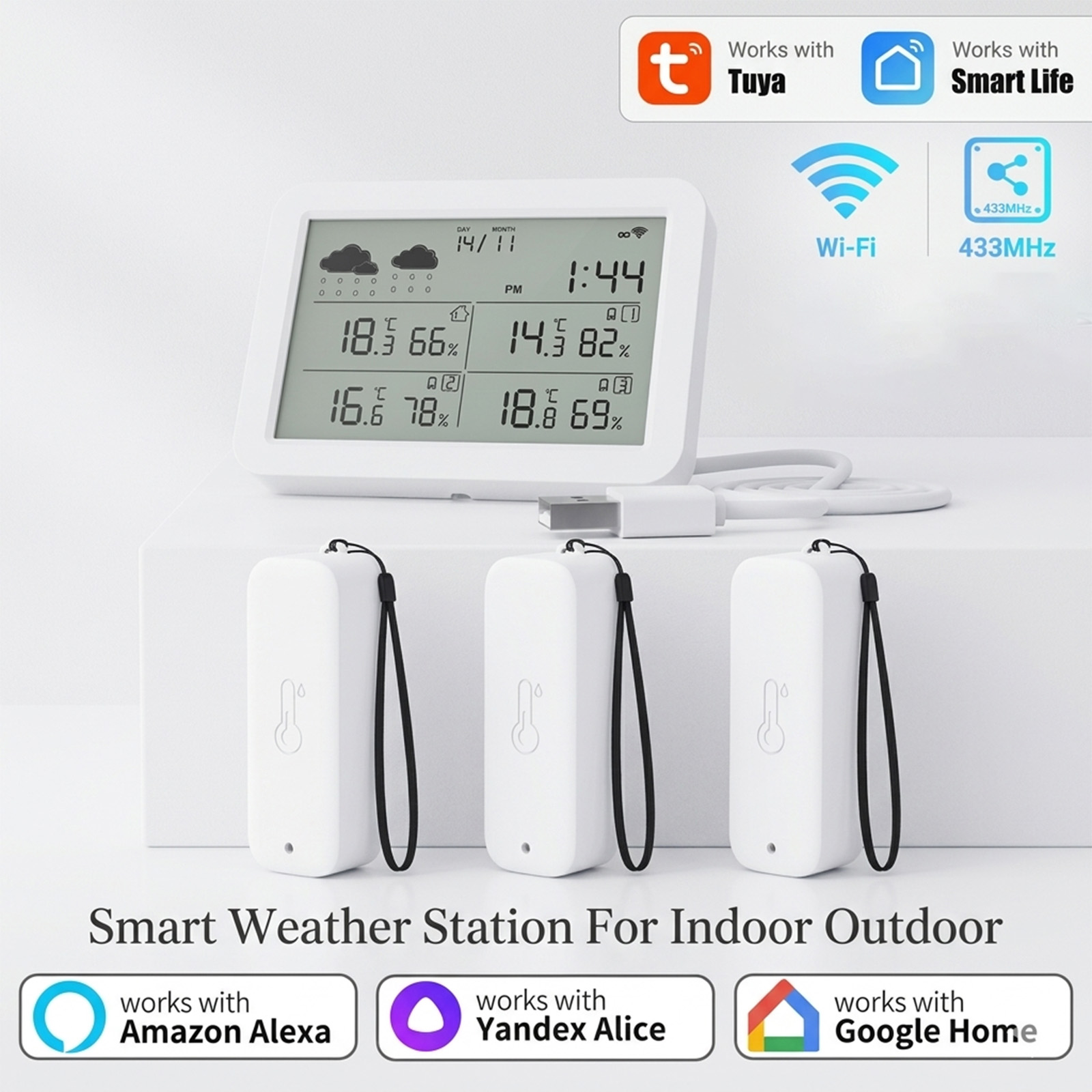 Smart Home News - Tuya WiFi+RF433 ウェザーステーション、スマートホーム屋内屋外用、温度湿度センサー（時計付き）、IP65防水