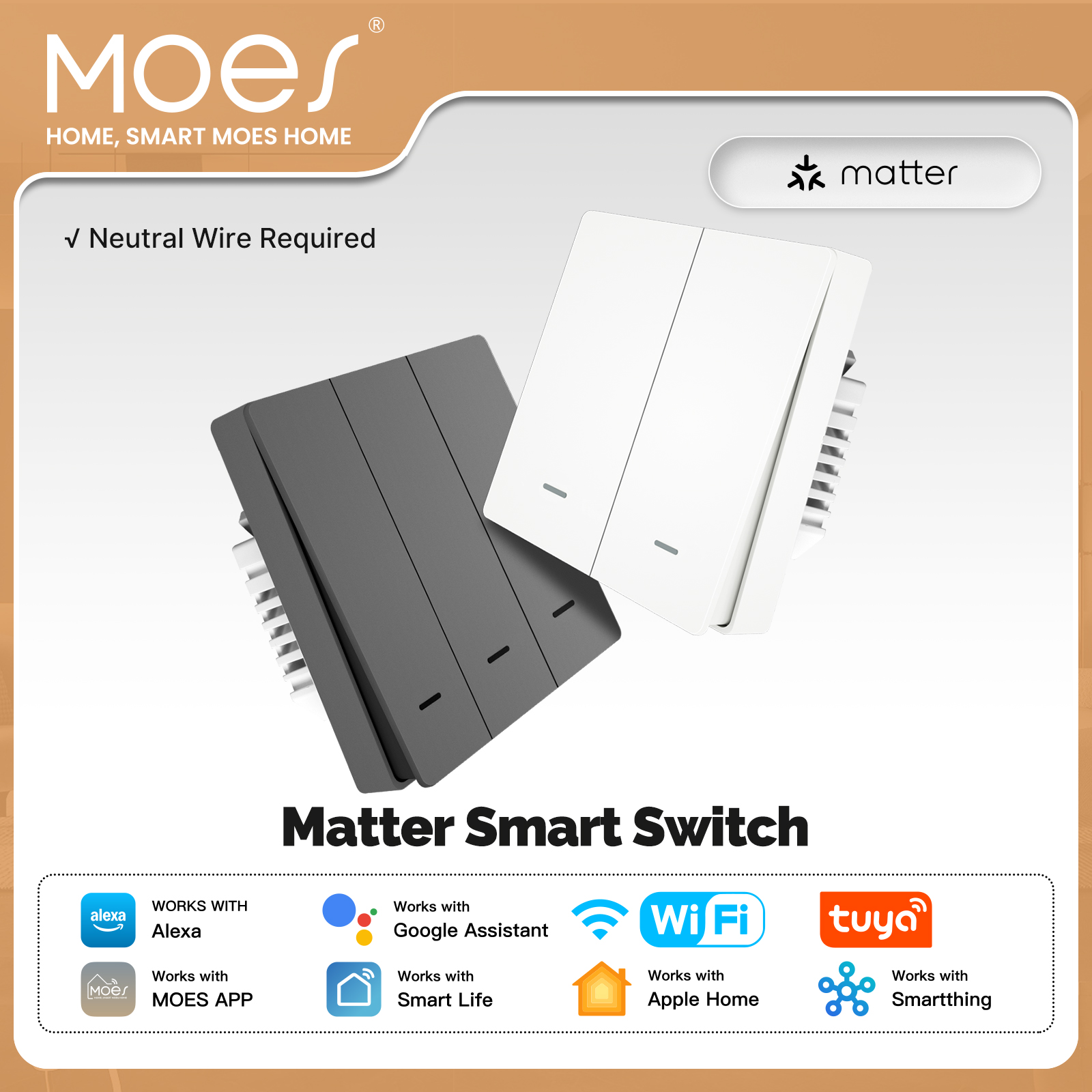 Smart Home Button - MOES Matter Tuya WiFi スマートライトボタンスイッチ EU