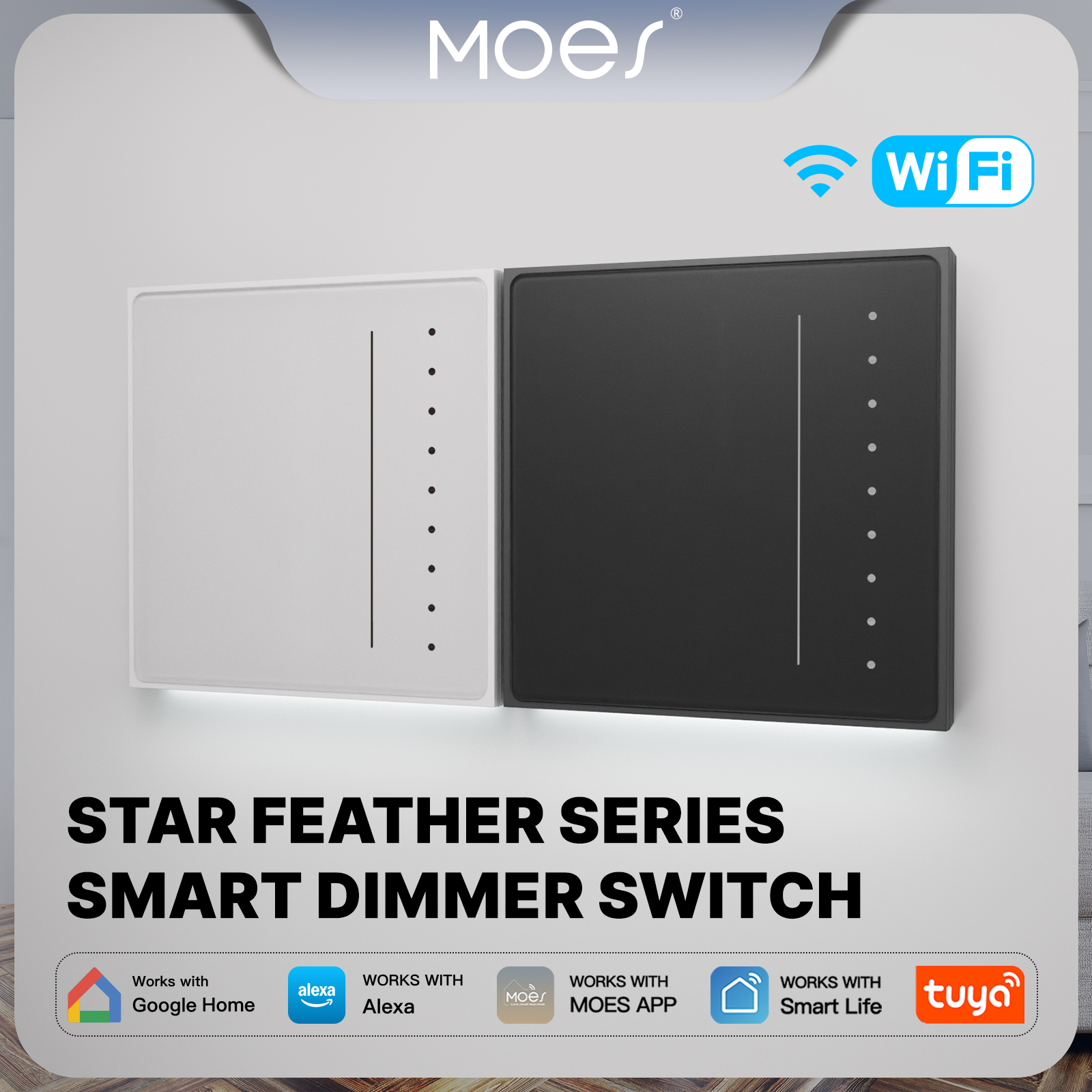 Smart Home Moes - MOES Tuya WiFi/Zigbee スターフェザーシリーズ スマート調光ライトスイッチ 明るさ調整