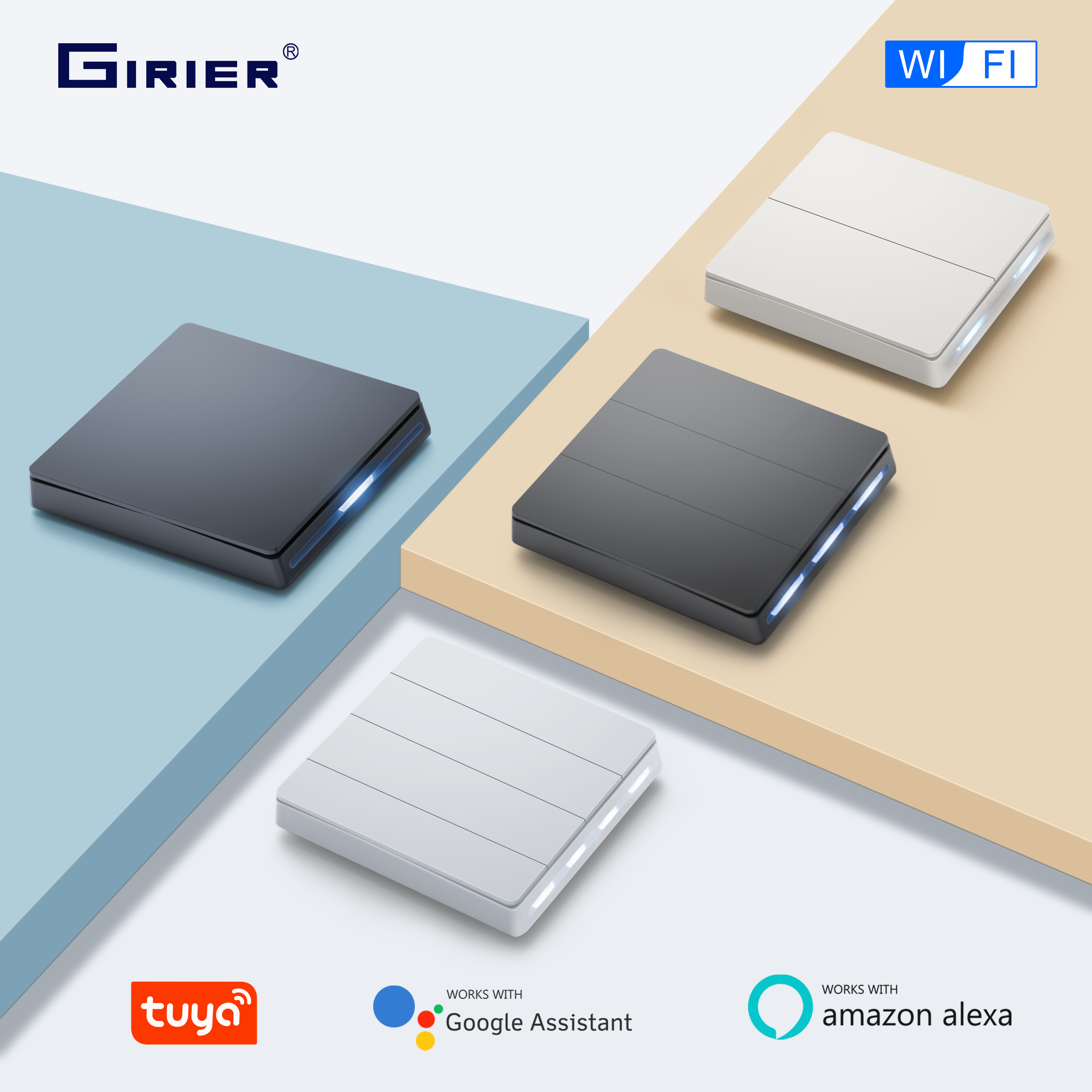 Smart Home Full System - GIRIER スマートライトスイッチ WiFi プッシュボタン壁スイッチ中性線が必要 1/2/3/4 ギャング