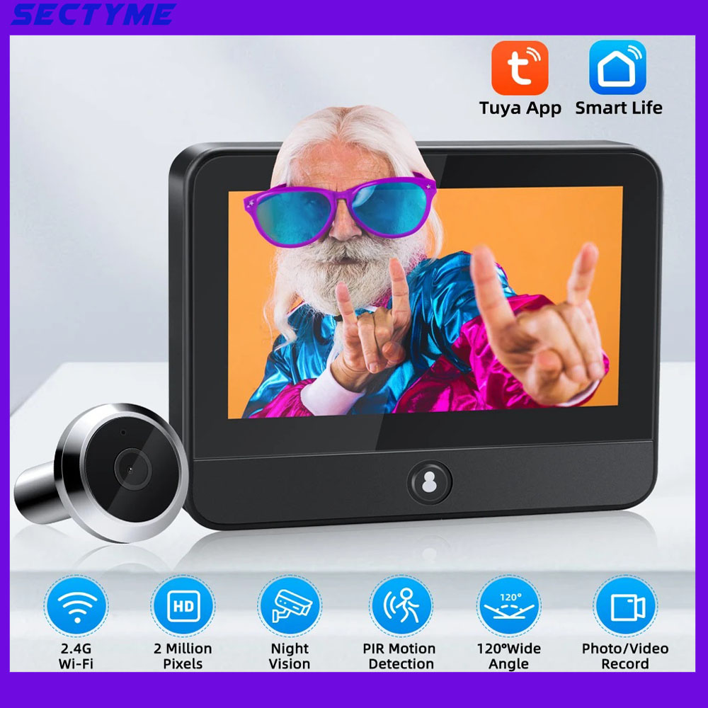 Smart Home Video Doorphone Ezviz - 4.3インチTuyaスマートホームWiFiドアビューアー付きドアベル 1080P WiFiレーダービデオドアベル検知デジタルドアビューアー PIRナイトビジョン