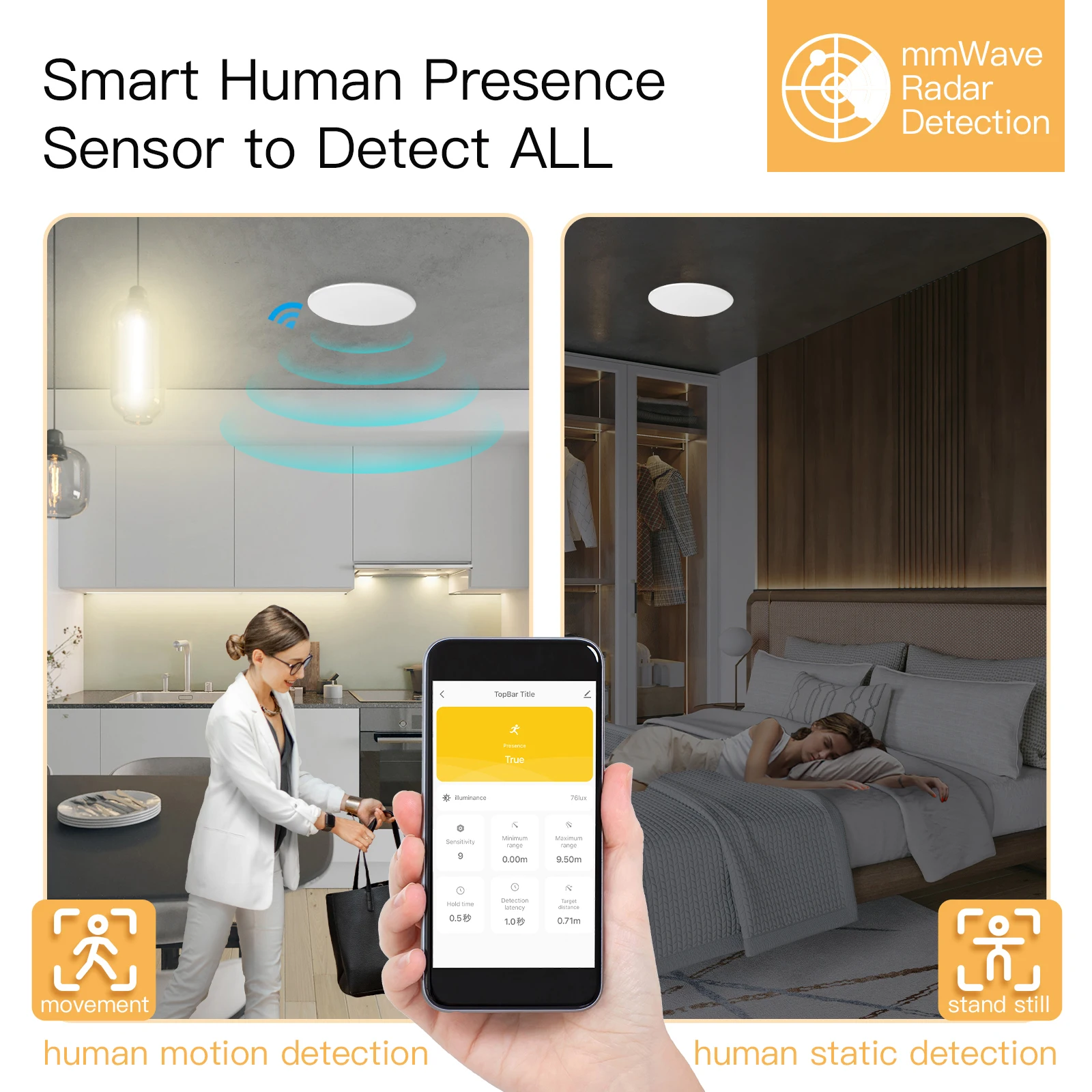 Tuya-インテリジェントな人間の存在検出器,2 in 1レ - Smart Home Moes のレビューと価格