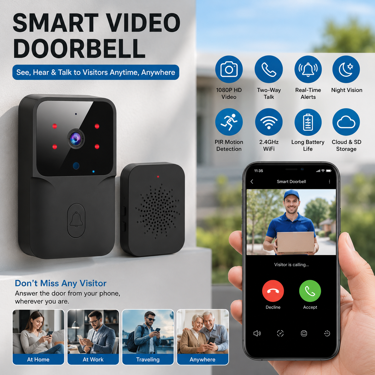 ワイヤレスビデオドアベルカメラ、IRナイトビジョン付きWiF - Smart Home Video Doorphone Ezviz のレビューと価格