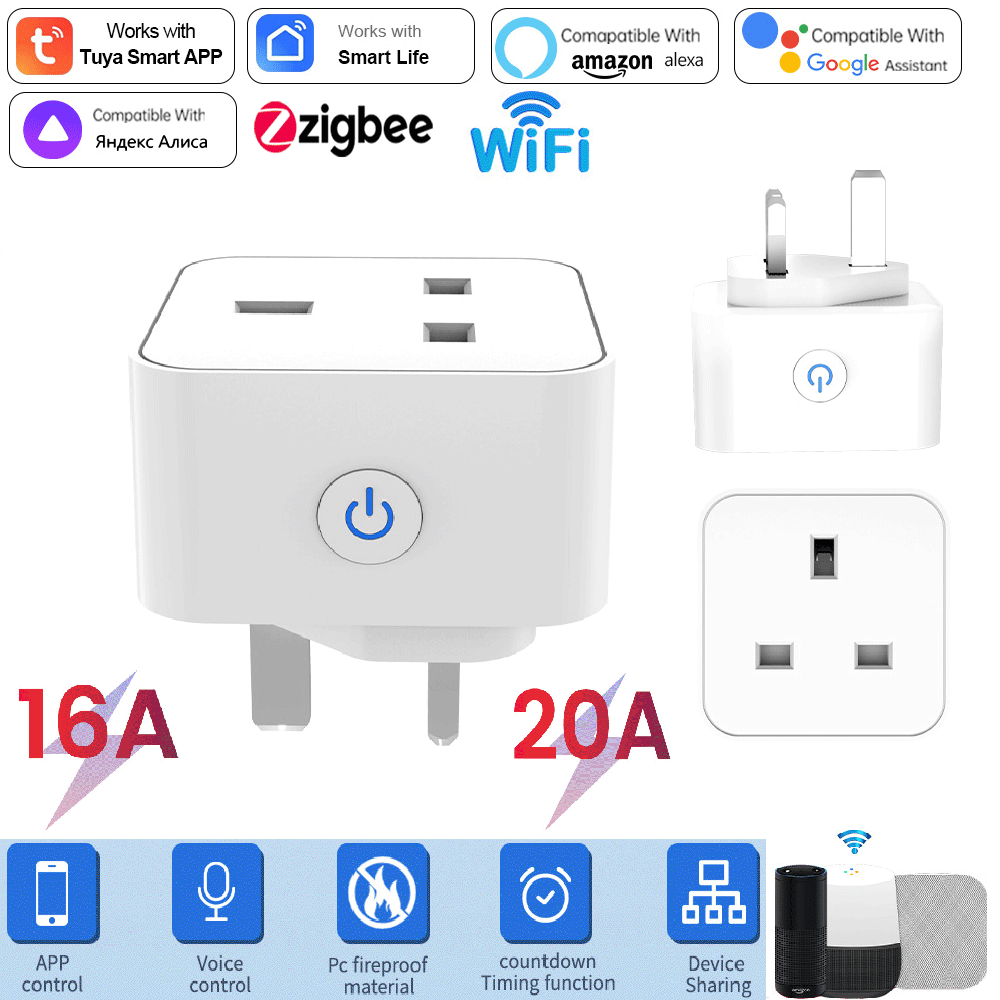 Tuya スマートソケット 16A/20A WiFi または - Smart Home Voice Assistant のレビューと価格
