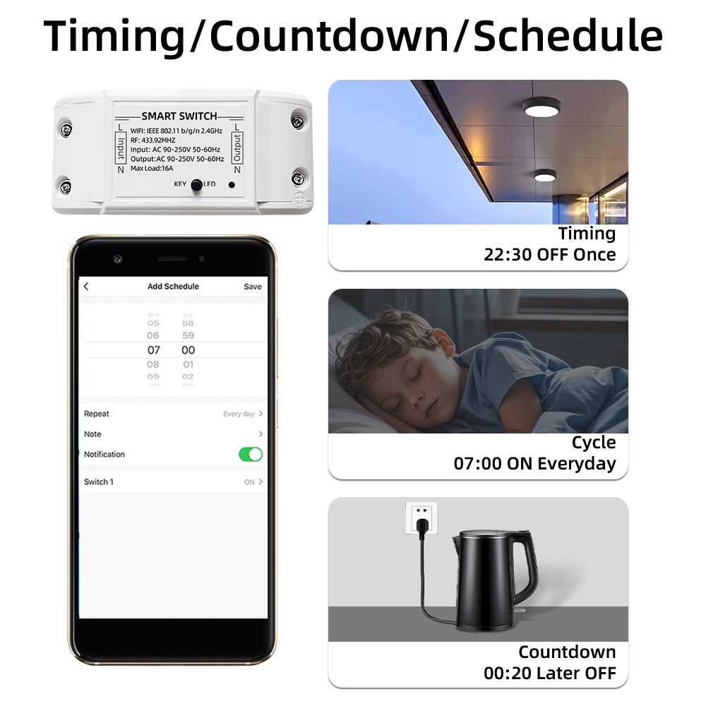 16A Tuya Wifi スマートスイッチ RF433MH - Smart Home Voice Assistant のレビューと価格