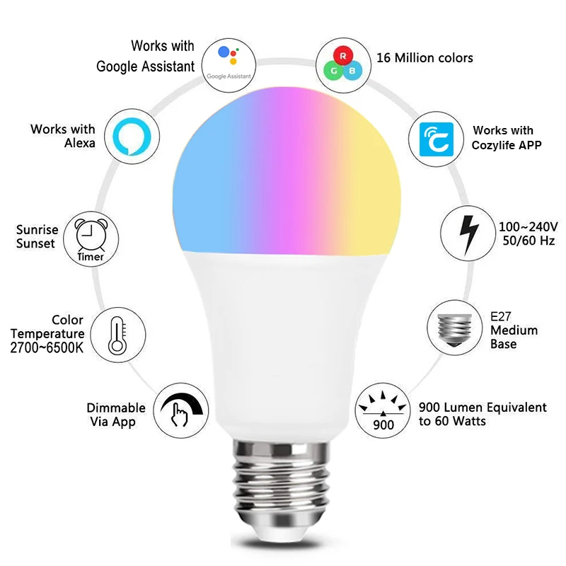 HomeKit LEDスマートランプ,e27,rgb,sir - Wifi Led Dimmer のレビューと価格