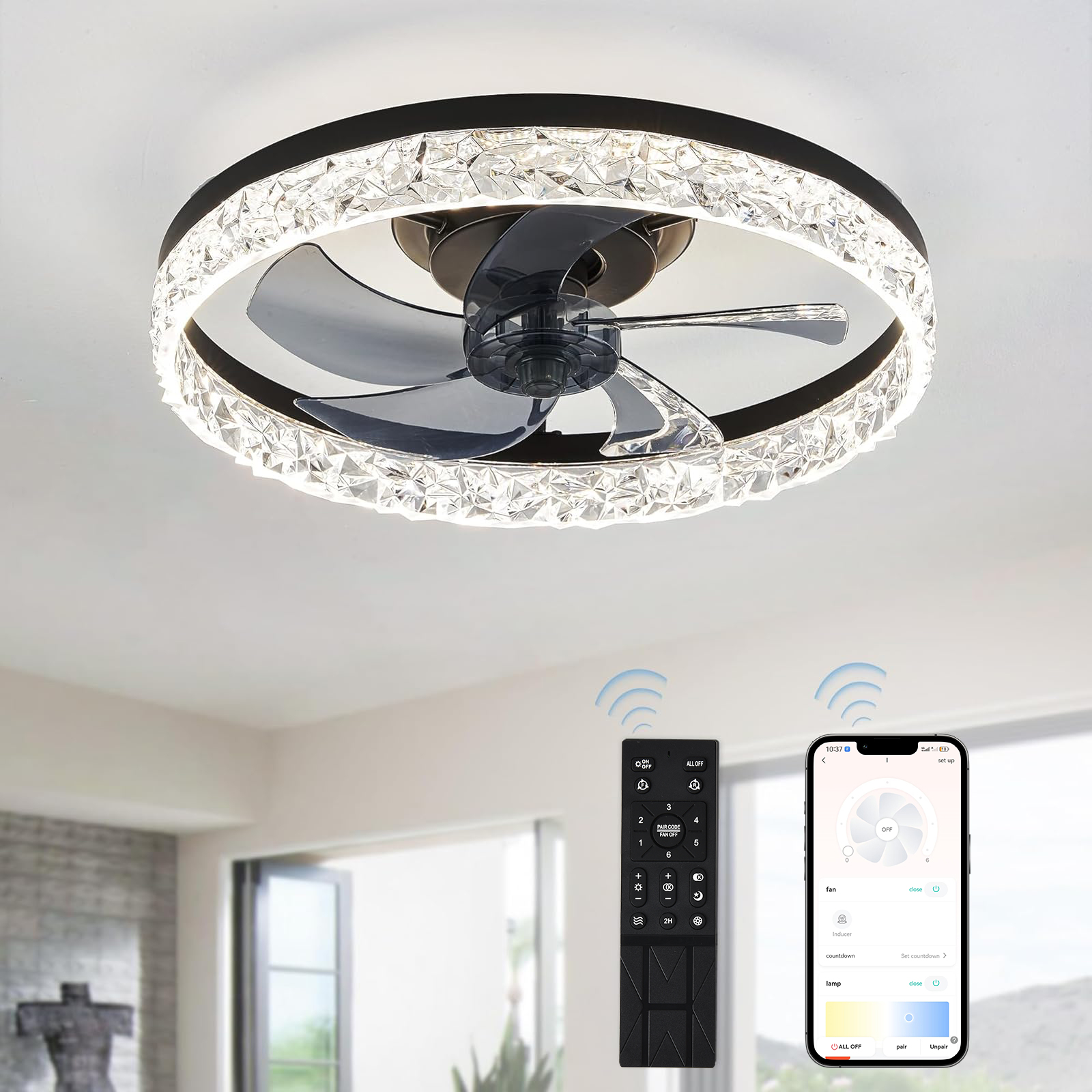 リモコン付きのモダンなLEDシーリングファン,インテリジェン - Smart Home Interior のレビューと価格