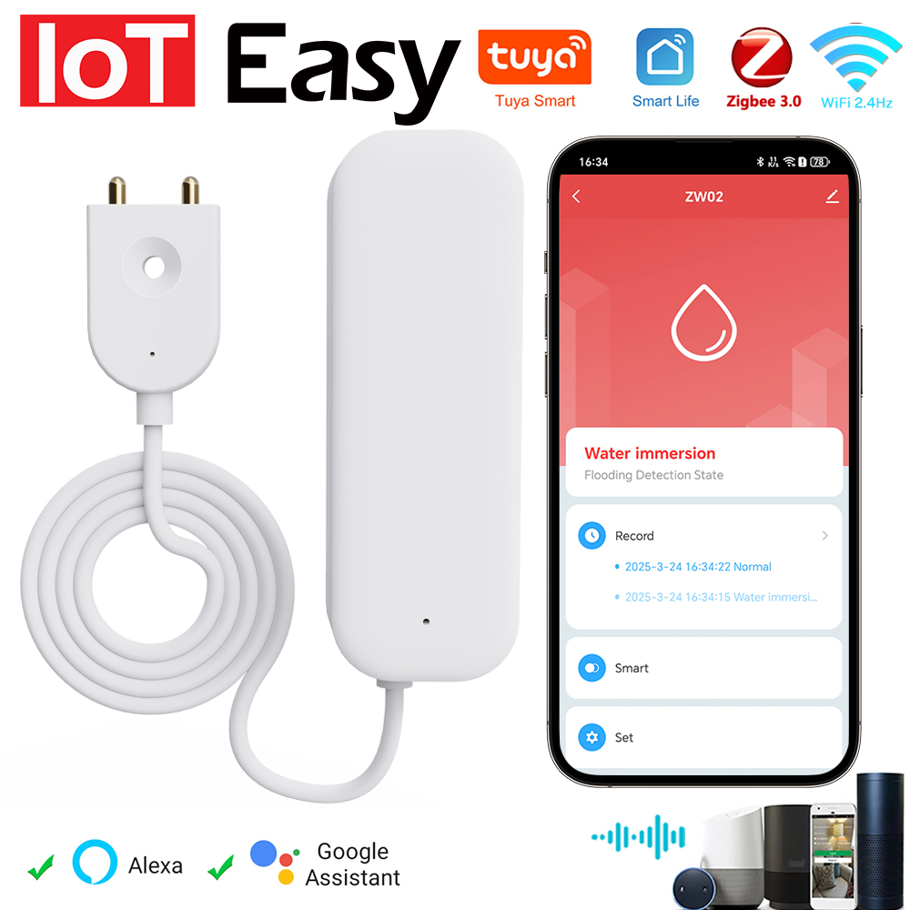 Tuya WiFi ZigBee 水センサー漏れ警報洪水漏水 - Wifi Water Sensor のレビューと価格