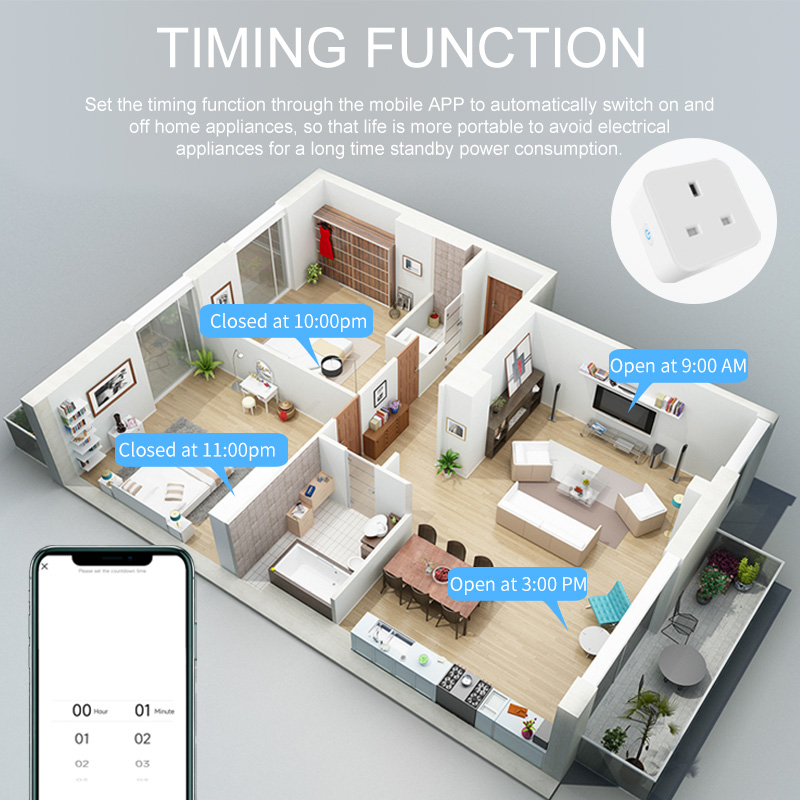 Xfox Tuya UK規格スマートスクエアプラグ16Aは音 - Smart Home Voice Assistant のレビューと価格