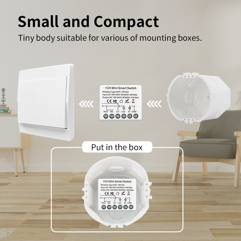 10A ミニ WIFI スマートスイッチ RF433Mhz  - Smart Home Voice Assistant のレビューと価格