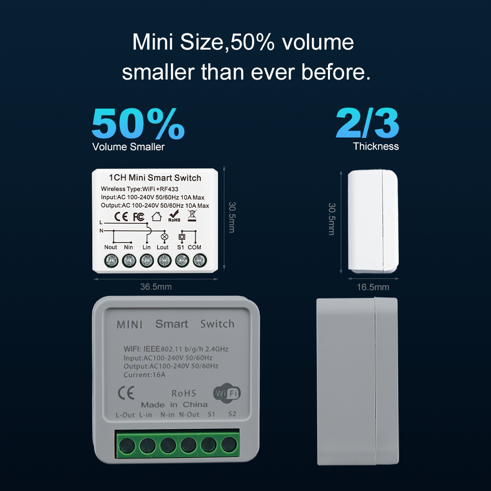 10A ミニ WIFI スマートスイッチ RF433Mhz  - Smart Home Voice Assistant のレビューと価格